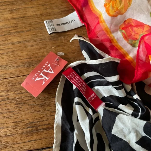 LOT of 5 scarves 4 are 100% Silk ,1 is Poly & 1 NWT Anne Klein, Vera, Echo, etc - Picture 8 of 8